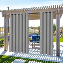 Topchances 2 Piezas Cortinas Exterior con Ojales, Protección UV Impermeable, Cortina Opaca, Cortinas Interiores y Exteriores para jardín, Patio, Pabellón - Gris Claro - Ver 2
