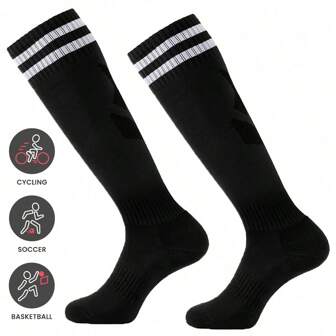 1/2 pares de calcetines de fútbol/softbol/béisbol a rayas de hasta la rodilla, calcetines deportivos transpirables para hombres y mujeres