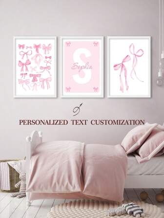 3 piezas de arte de lienzo personalizado sin marco con lazo, pósteres de arte de pared estéticos, pósteres de pared para habitación de niños, decoración de dormitorio de niñas, decoración de apartamentos, regalo de cumpleaños, Día de San Valentín, decoración del Día de San Valentín, impermeable, anti-moho, estilo ornamental, para cumpleaños de niños, escuela, oficina, hogar, graduación, renovación del hogar, multifuncional, de alta calidad, para el Día de San Valentín, para el Día de la Madre, para cumpleaños, para el Día del Padre, para graduación, para bodas, para inauguración de la casa