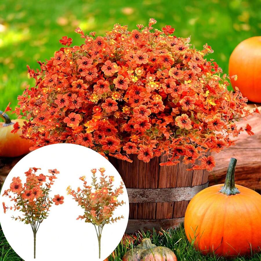 16 Pcs Artificial Plant Branch Leaf Flower Floral Wedding Party DIY Flower Arrangement For Home Or Venue Decoration - trái cam - Xem 1