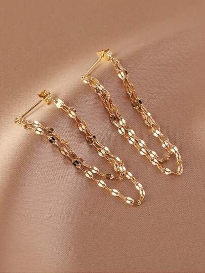 Boucles d'oreilles clous en argent sterling 925 unicolore, boucles d'oreilles à barre minimaliste avec pendentif en chaîne, pour femmes or/argenté