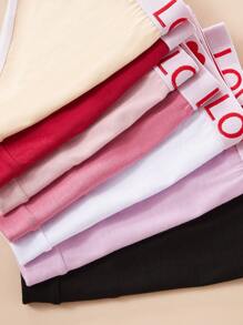 7pcs Women Briefs With Simple Love Woven Waistband, Solid Color Triangle Panties