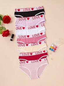 7pcs Women Briefs With Simple Love Woven Waistband, Solid Color Triangle Panties