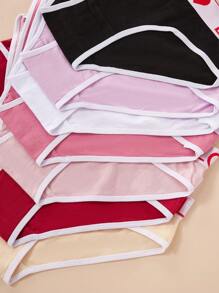 7pcs Women Briefs With Simple Love Woven Waistband, Solid Color Triangle Panties