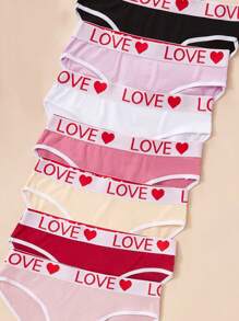 7pcs Women Briefs With Simple Love Woven Waistband, Solid Color Triangle Panties
