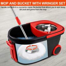 360° Spinning Mop Bucket, 3 Washable Microfiber Pads, Adjustable Stainless Steel Handle, Easy Moving With Wheels For Floor Cleanning - 黑色 - 查看 2