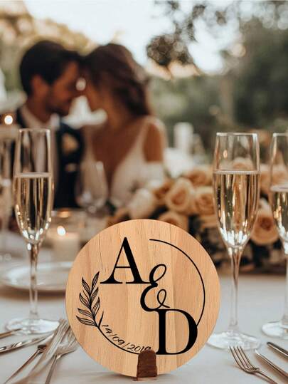 1Pc Personalized Bamboo Coaster, Perfect For Weddings, Engagements, And Housewarming Ceremonies, Ideal Gift For Friends And Family, Customized With Your Name, Round Table Mat, Beverage Coaster, Coffee Cup Pad, Personalized Non-Slip Placemat