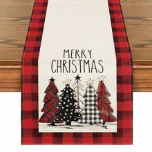 Merry Christmas Table Runner, Christmas Tree Kitchen Dining Table Decor, Flowers Table Placemat Winter Holiday Farmhouse Home Decoration Indoor Outdoor Party Supply Holiday Hanppy New Year Gift - Multicolor - View 24