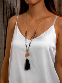 imoli 1pc Vintage  Resin Geometric Asymmetrical Acrylic Tassel Necklace, Autumn/Winter Sweater Chain, Versatile Party Gift For Women (Hand-Crafted, Length Customized, Beads, Stones And Colors Randomly Assorted)