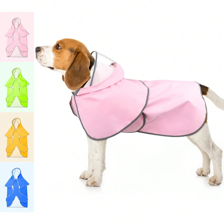 Dog Raincoat - Waterproof Dog Rain Jacket With Hoodie, Lightweight Dog Rain Coat With Transparent Cap Brim - Pink - View 1