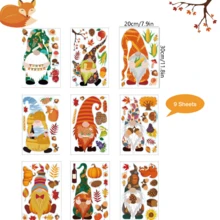 Zestaw naklejek na okna Autumn Harvest - liść klonu, dynia, jeż i inne - dwustronna dekoracja do domu i biura, wielokrotnego użytku naklejki PVC na Święto Dziękczynienia i jesienne uroczystości, Boże Narodzenie - Wielokolorowe - Zobacz 17