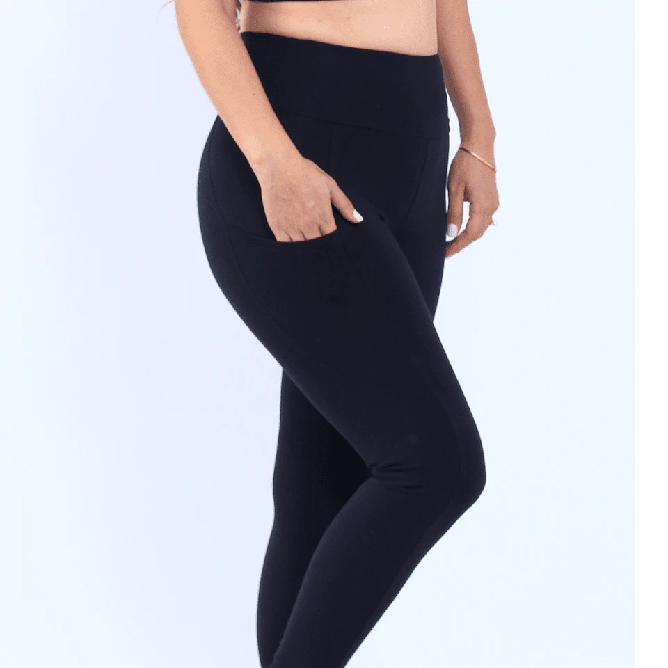 Kit 02 Women's Suplex Leggings Plain Gym Fitness Pants - màu đen - Xem 1