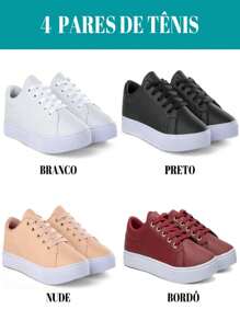 Kit 4 Women's Casual Basic Comfortable Sneakers - Đen + Trắng + Be + Đỏ - Xem 1