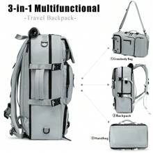 Multi-Functional Large Capacity Travel Backpack With Shoe Compartment, Dacron Lightweight Laptop Daypack With Charging Port, Fashion Travel Commuter Bag, Airline-Approved Laptop Schoolbag - 淺灰色 - 查看 7