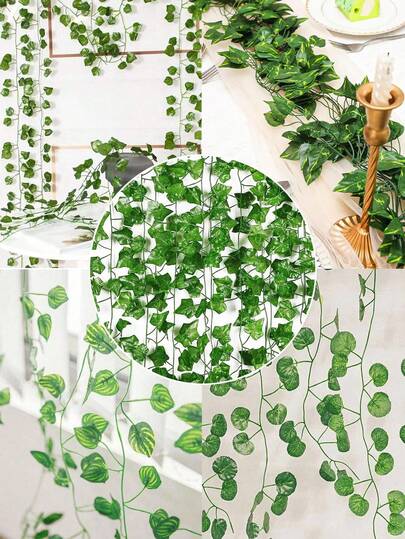 2 米常春藤藤蔓（无灯串）、人造塑料攀缘植物，适用于客厅室内装饰壁挂、情人节、礼物