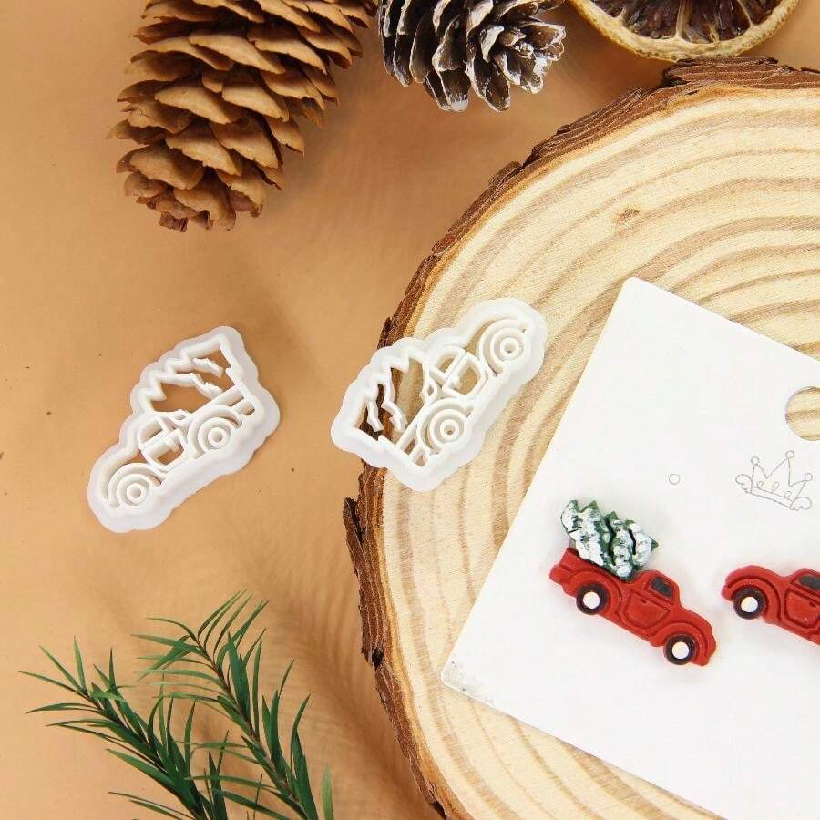 2 件圣诞卡车聚合物粘土切割器、圣诞树粘土切割器、秋季耳钉套装粘土耳环切割器、冬季粘土切割器套装、DIY 配件创意模具工具 - 彩色 - 查看 1