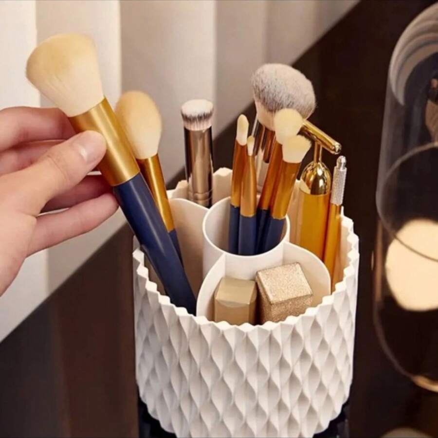 360° Rotating Brush And Pen Holder For Makeup Brushes - White - View 1