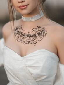 1 pieza Tatuaje temporal grande para el torso, diseño de patrón de símbolos abstractos para el pecho, abdomen, espalda - Negro - Ver 2