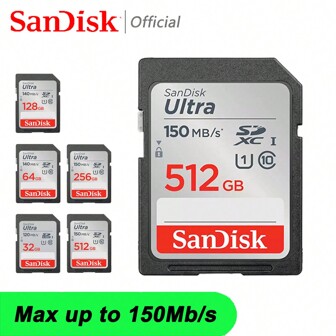  SanDisk Ultra SD卡，相機DV SLR用閃存卡，高速SD記憶卡512GB 256GB 128GB 64GB 32gb，C10 U1，速度高達150mb / s