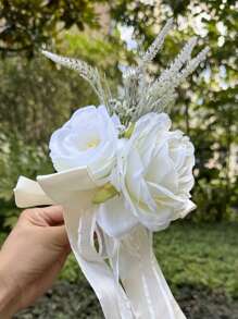 1PC Rose Rearview Mirror Flower Present Ribbon Light House Decorations For Home Artificial Flower Decorations Wedding Car Bride Props Artificial Rose Flower Swag Halloween Valentine's Day Valentines - Multicolor - View 3