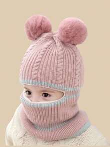 Unisex Kids Thermal Lined Knitted Beanie Hat, Autumn-Winter - Pink - View 3