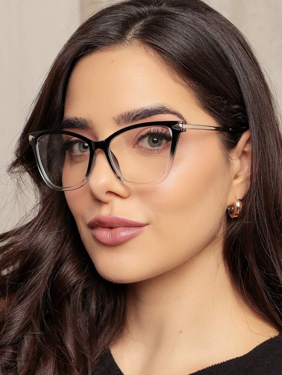 WOMEN'S CAT EYE GLASSES FRAME TR90 METAL TEMPLE ANTI UV400 LENS REST - Black and White - View 1