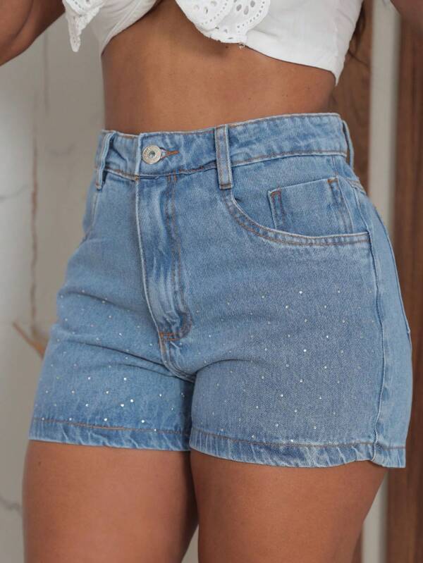 Short Denim Feminino com Brilho Festa junina