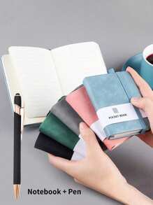 1 Stück Taschennotizbuch Tagebücher + 1 Stück Stift, kleine Schreibheft Notizbücher zum Schreiben, A7 Mini Notizblöcke mit Stifthalter, Schulmaterial, Schulanfang