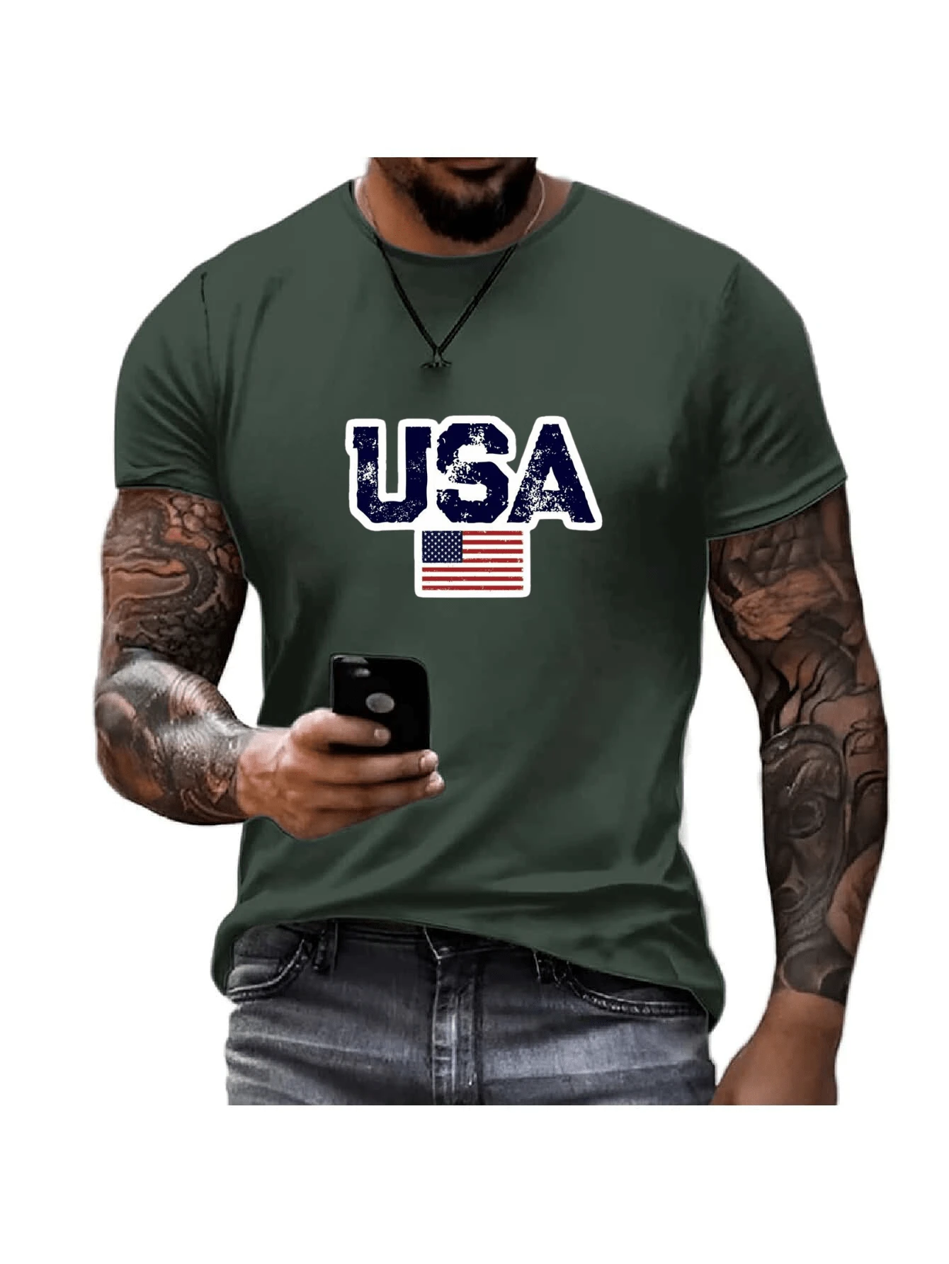 Men's T-Shirt United States America Streetwear Countries 100% Cotton Promotion Premium Mesh Yarn 30.1 - xanh quân đội - Xem 1