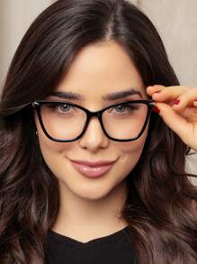 WOMEN'S CAT EYE GLASSES FRAME TR90 METAL TEMPLE ANTI UV400 LENS REST - Black - View 3