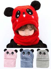 1pc Panda Children Hat With Scarf, Cute And Super Adorable Plush Warm Ear Protection, Suitable For Boys And Girls Ages 1-4, 4-6, 7-10, 11-Adult, For Indoor, Outdoor, Cosplay, Party, Children Gift