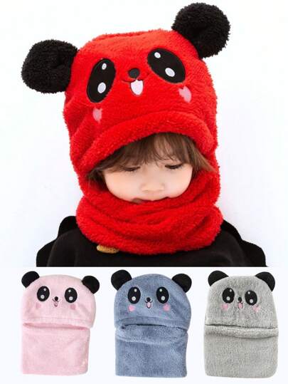 1 st Panda barnmössa med halsduk, söta och superläckra plyschvarma öronskydd, lämplig för pojkar och flickor i åldrarna 1-4, 4-6, 7-10, 11-vuxna, för inomhus, utomhus, cosplay, fest, barnpresent