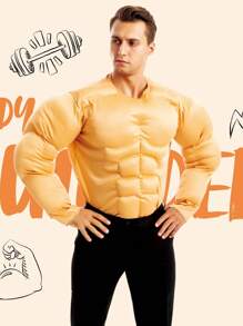 Joyfy Halloween Funny Body Builder Muscle Costume For Adults Men, Instaworthy Halloween Party Chest Shirt Suit For Comic Effect, Comfortable & Durable Polyester Role Play Costume Contest Idea - Brown - View 1