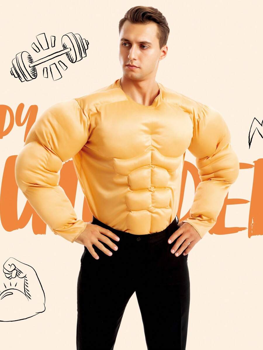 Joyfy Halloween Funny Body Builder Muscle Costume For Adults Men, Instaworthy Halloween Party Chest Shirt Suit For Comic Effect, Comfortable & Durable Polyester Role Play Costume Contest Idea - Brown - View 1