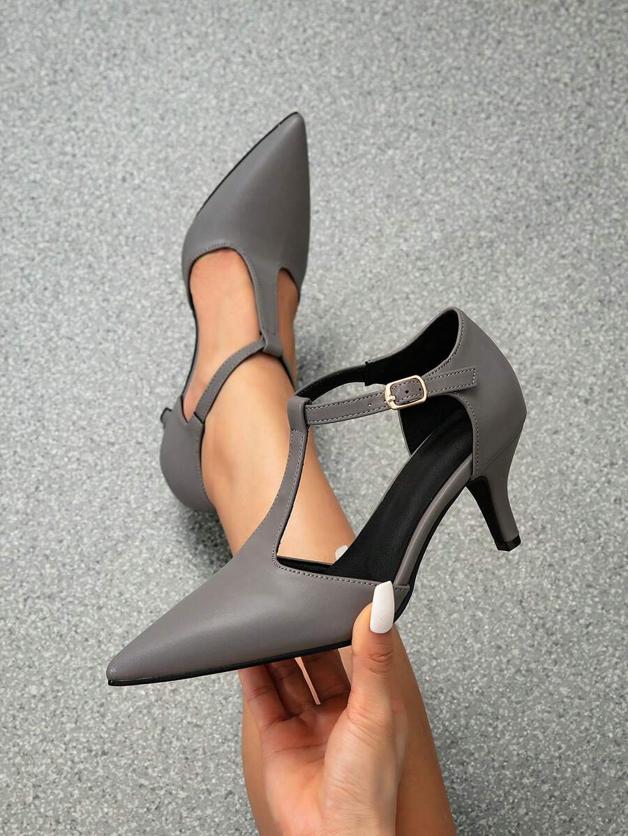 尖头细跟踝带凉鞋镂空露跟高跟鞋百搭婚礼正式场合女士高跟鞋，猫跟鞋