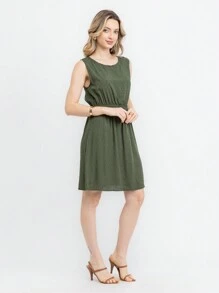 JIN SER Viscose Dress - xanh quân đội - Xem 4