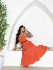 Women's Long Linen Dress - Orange - View 4