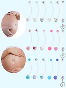 6 件装孕妇柔性生物塑料长肚脐环肚脐固定器身体穿孔 14G 38 毫米长度多种款式