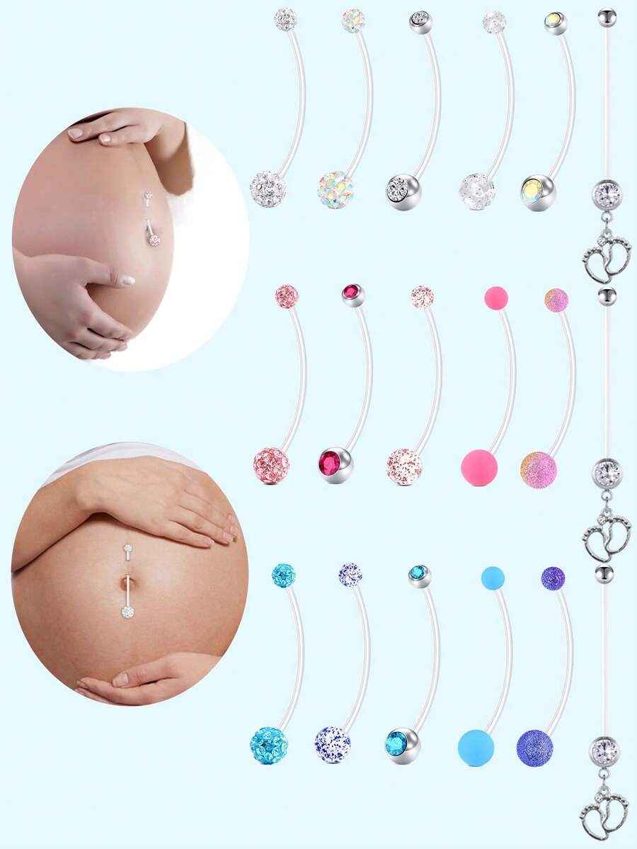 6 件装孕妇柔性生物塑料长肚脐环肚脐固定器身体穿孔 14G 38 毫米长度多种款式