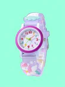 1 Đồng hồ thạch anh họa tiết kỳ lân dễ thương, Đồng hồ thể thao phối màu Macaron dành cho thanh thiếu niên, bé trai và bé gái, Thích hợp cho sinh nhật, Halloween, quà tặng - Màu tím - Xem 2