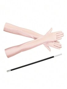 D EXCEED 2 PCS 1920s Flapper Costume Accessories Set For Women Great Gatsby Long Solid Colour Gloves And Plastic Stick Stretchy Adult Size Elbow Length Halloween Gift Opera Tea Party Bridal Wedding Church Halloween Decorations Gift - Multicolor - View 11