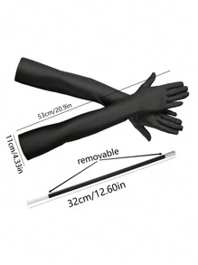 D EXCEED 2 PCS 1920s Flapper Costume Accessories Set For Women Great Gatsby Long Solid Colour Gloves And Plastic Stick Stretchy Adult Size Elbow Length Halloween Gift Opera Tea Party Bridal Wedding Church Halloween Decorations Gift - Multicolor - View 7