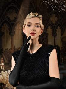 D EXCEED 2 PCS 1920s Flapper Costume Accessories Set For Women Great Gatsby Long Solid Colour Gloves And Plastic Stick Stretchy Adult Size Elbow Length Halloween Gift Opera Tea Party Bridal Wedding Church Halloween Decorations Gift - Multicolor - View 4