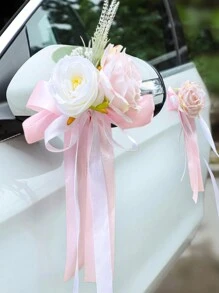 1PC Rose Rearview Mirror Flower Present Ribbon Light House Decorations For Home Artificial Flower Decorations Wedding Car Bride Props Artificial Rose Flower Swag Halloween Valentine's Day Valentines - Multicolor - View 6