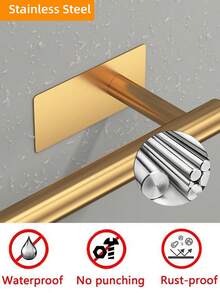 5 件/套自粘式浴室毛巾架、毛巾环、卫生纸架、衣帽挂钩套装、壁挂式衣架 - 金色 - 查看 7