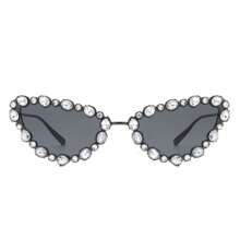 Cat Eye Sunglasses Rhinestone Embellished Luxury Frame With Polarized UV Mirrored Lenses, Glamorous Women's Designer Glasses For Women's Luxury Vibes, Evening Events, Celebrations, Weddings And Red Carpet Looks - 黑色 - 查看 1