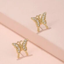 1 Cặp bông tai đính đá Zirconia hình chuồn chuồn, chim và hoa thiết kế sang trọng, đa năng cho các dịp và ngày lễ của phụ nữ - Vàng - Xem 10