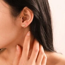 1 Cặp bông tai đính đá Zirconia hình chuồn chuồn, chim và hoa thiết kế sang trọng, đa năng cho các dịp và ngày lễ của phụ nữ - Vàng - Xem 4