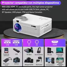Proyector Wifi Portatil Android Led 4k Full Hd 1080p 300ansi,Proyector inalámbrico Wi-Fi, proyector portátil con Full HD 1080P, proyector de películas compatible con iOS/teléfono Android/tableta/portátil/PC/unidad USB/DVD para exteriores, hogar, reuniones - Blanco - Ver 3