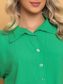 DUOUNO MODAS - SHORT SLEEVE CROPPED SHIRT IN VISCOSE FABRIC WITH DELICATE BUTTONS - WOMEN'S BLOUSES - 綠色 - 查看 3